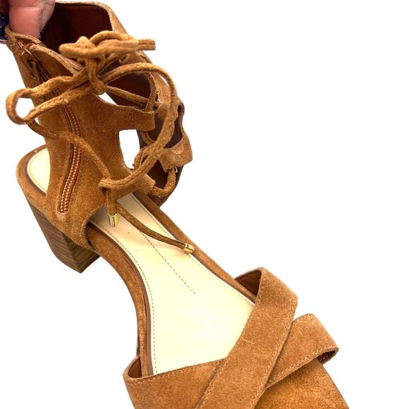 Brown Suede Open-Toe Sandals Festival Boho Concert Lace-Up Ankle Block Heel 9.5 - Picture 5 of 10